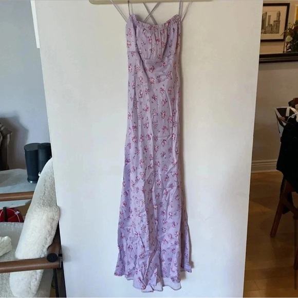 Zara Floral Lavender Satin Maxi Dress - Picture 3 of 7